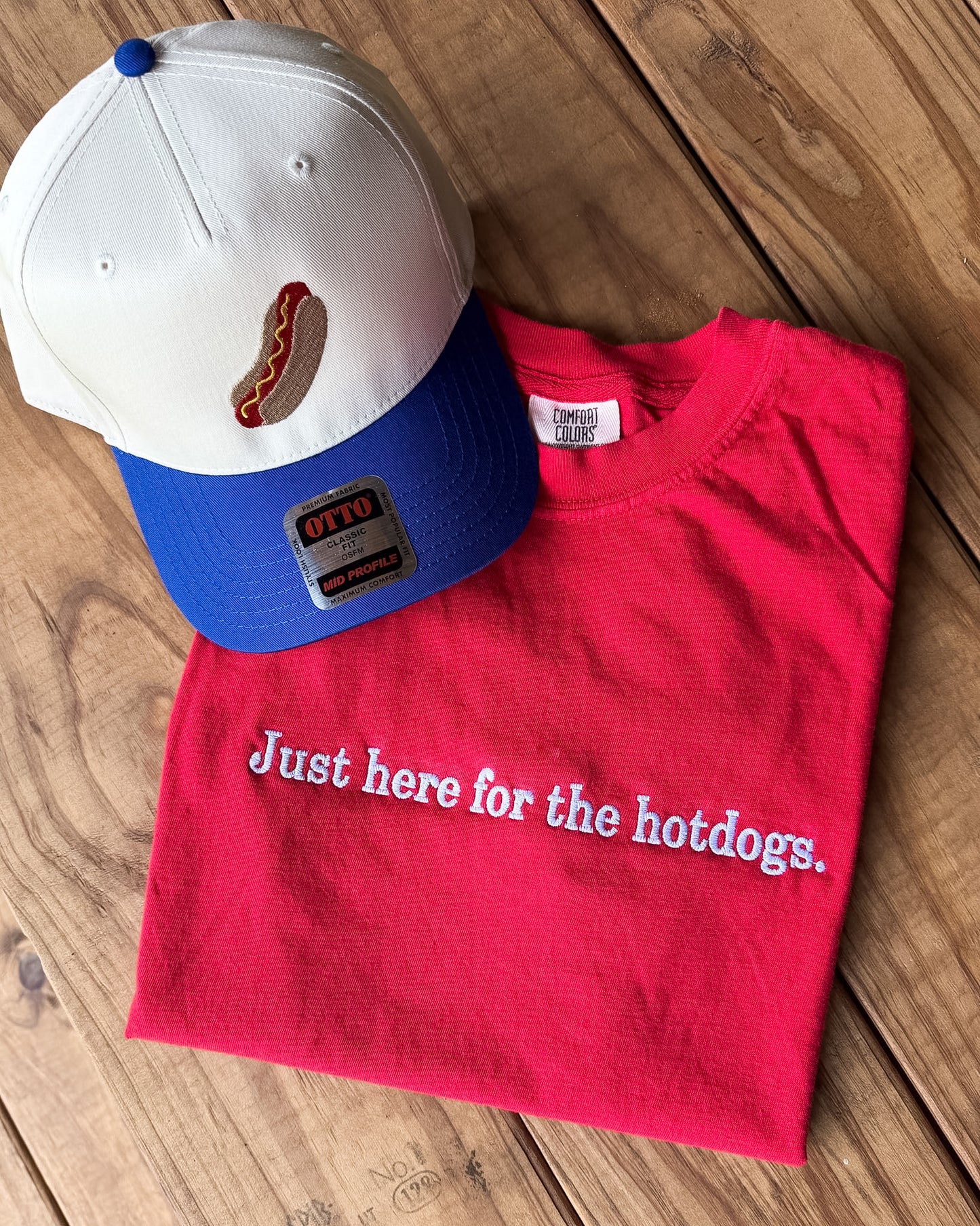 Just Here For The Hotdog Embroidery Tee