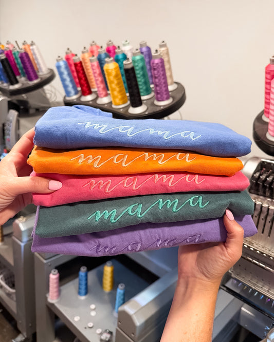Mama Script Embroidered Comfort Colors Tee