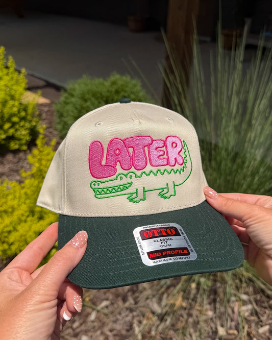 🩷 Green Gator “Later” Trucker Hat | Boutique Embroidered Snapback