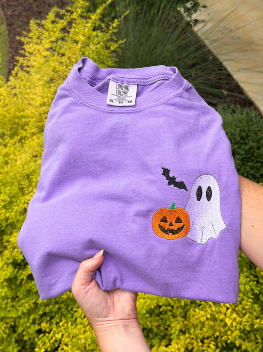 Ghost & Pumpkin Embroidered Comfort Colors Sweatshirt