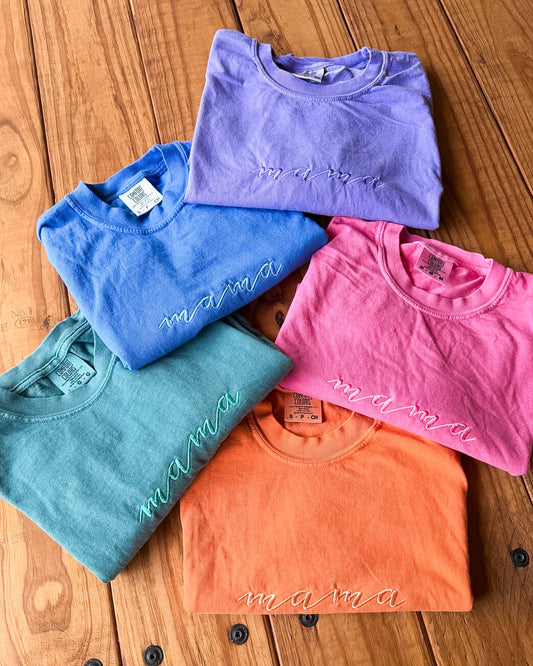 Mama Script Embroidered Comfort Colors Tee