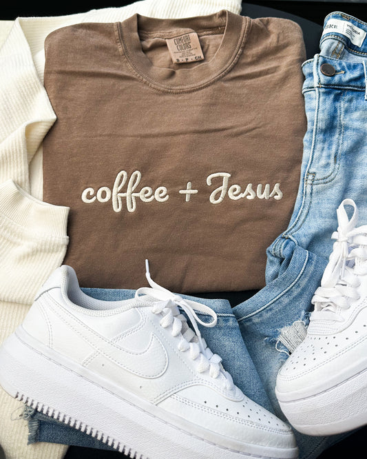 Coffee + Jesus Embroidered Tee