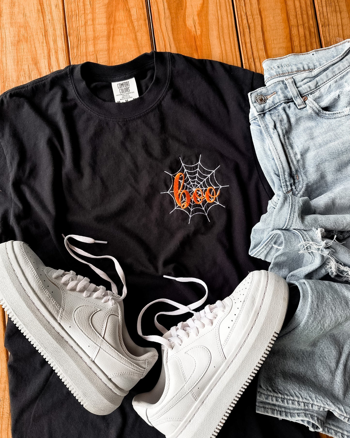 Boo Spiderweb Embroidered Comfort Colors Tee