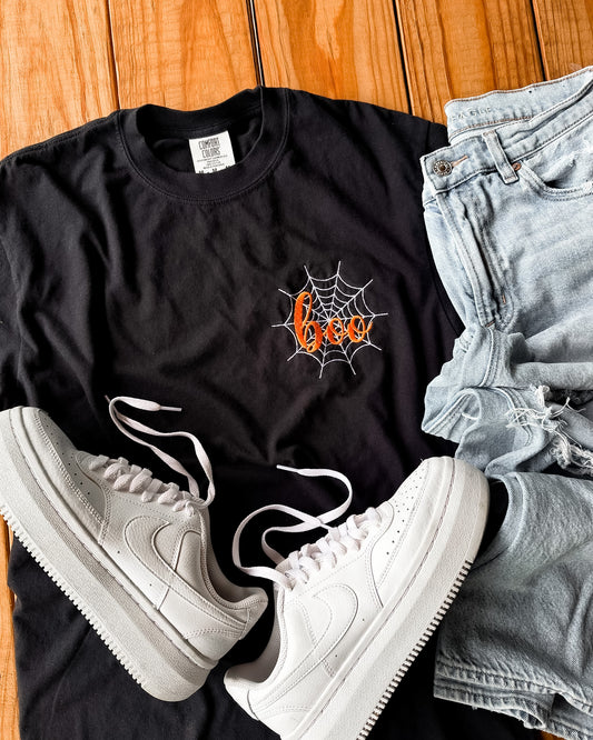 Boo Spiderweb Embroidered Comfort Colors Tee