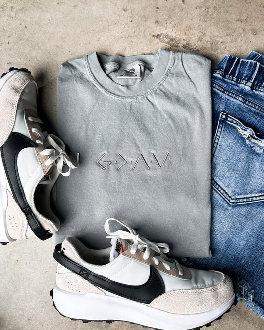 God Is Greater Than Highs & Lows Embroidered Tee