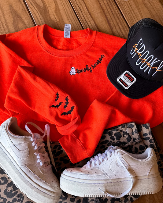Orange Spooky Season Embroidered Sweatshirt
