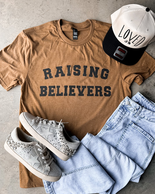 Raising Believers Tee | Christian Mom Shirt | Faith Family Graphic Tee