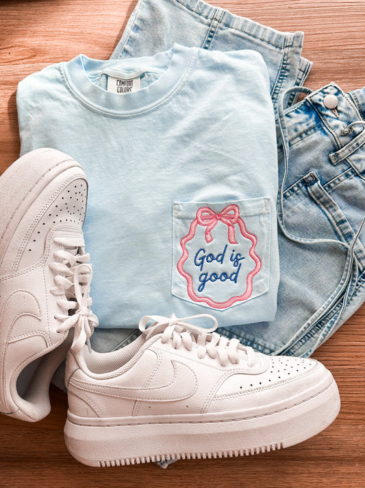 God Is Good Bow Pocket Tee