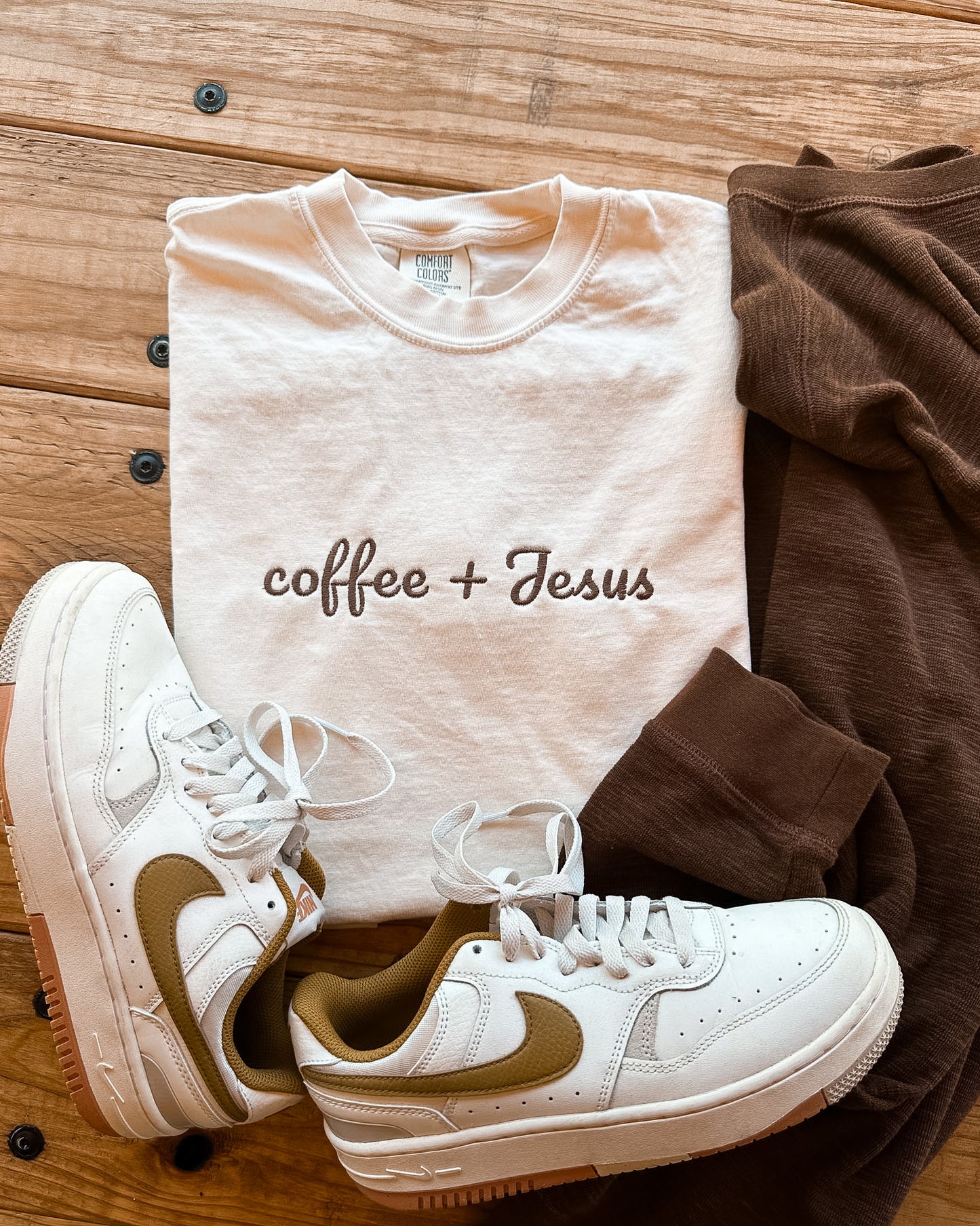 Coffee + Jesus Embroidered Tee