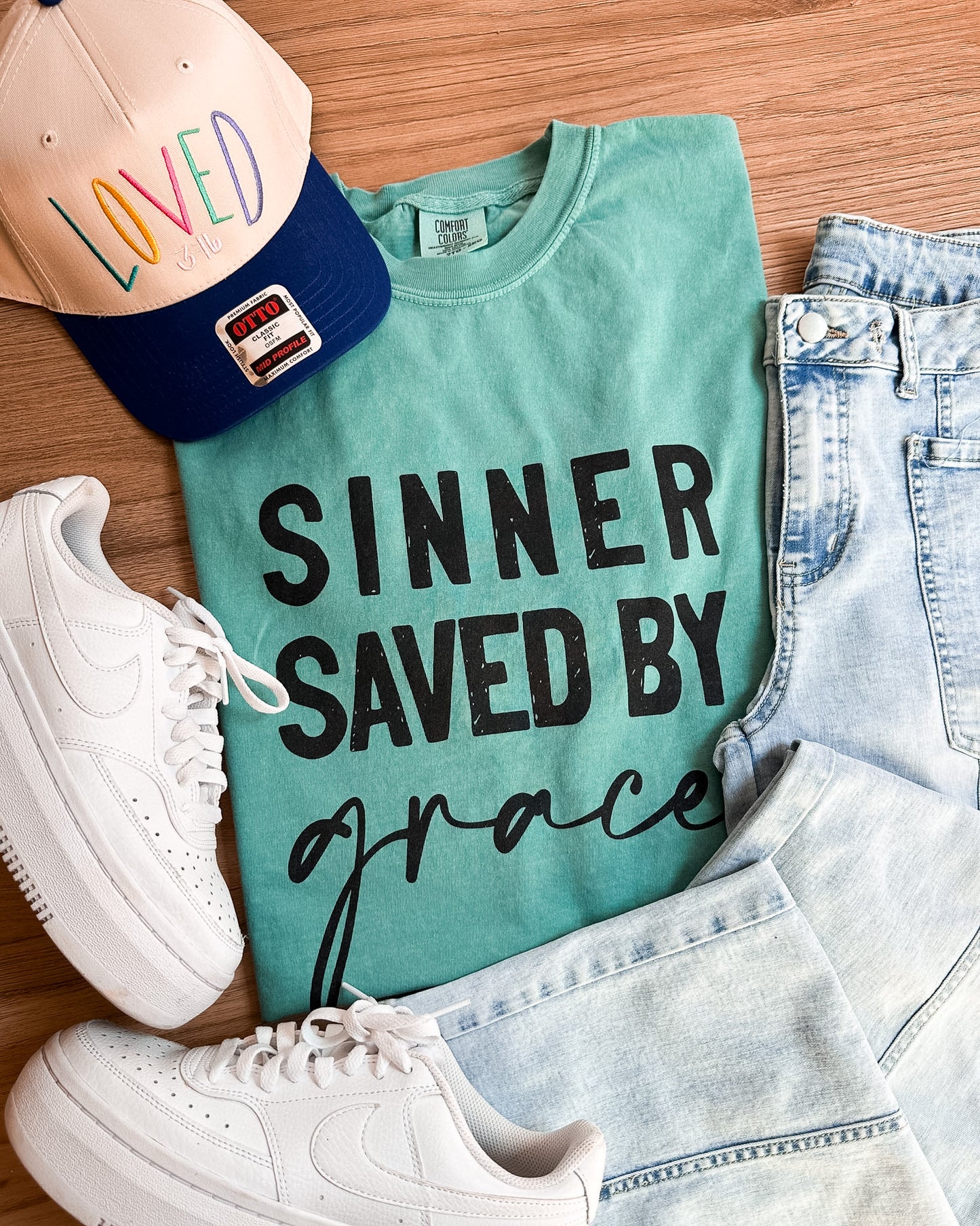 Sinner Saved By Grace Tee | Faith Graphic Shirt
