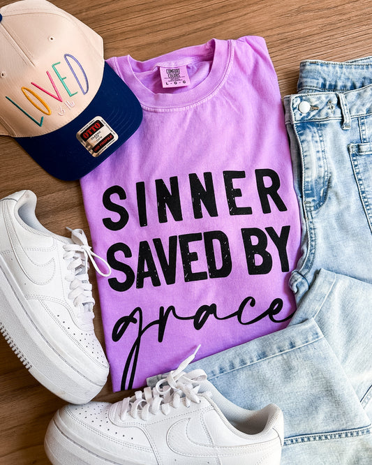 Sinner Saved By Grace Tee | Faith Graphic Shirt